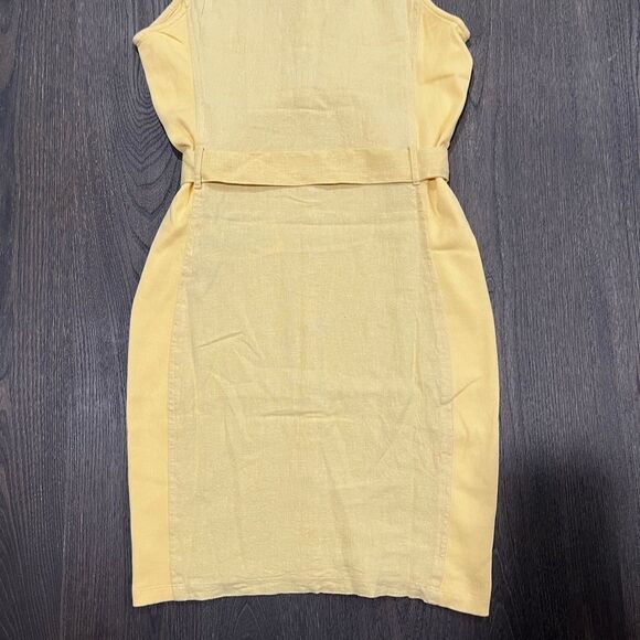 NWOT Guess Los Angeles Linen Blend Yellow Collared Utility Tie Waist Dress Sz M - Picture 4 of 9